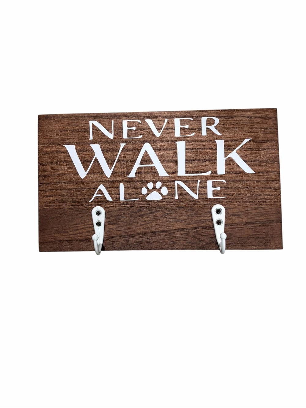 “Never Walk Alone” Pet Leash Holder Wall Hook | Rustic Dog Leash Organizer 8x5
